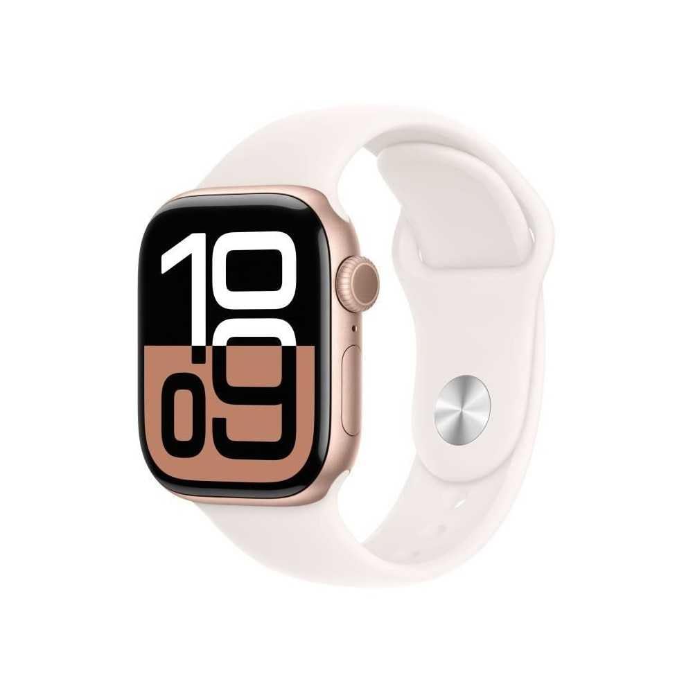 Apple Watch Series 10 (42 mm GPS) Montre connectée avec Boîtier en Aluminium Or Rose et Bracelet Sport Rose Tendre (S/M). Suivi de l’activité Physique, app ECG, écran Retina Toujours activé