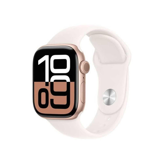 Apple Watch Series 10 (42 mm GPS) Montre connectée avec Boîtier en Aluminium Or Rose et Bracelet Sport Rose Tendre (S/M). Suivi de l’activité Physique, app ECG, écran Retina Toujours activé