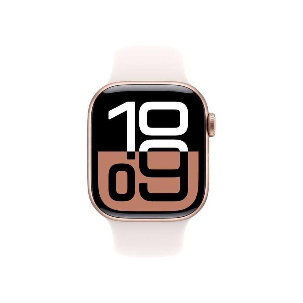 Apple Watch Series 10 (42 mm GPS) Montre connectée avec Boîtier en Aluminium Or Rose et Bracelet Sport Rose Tendre (S/M). Suivi de l’activité Physique, app ECG, écran Retina Toujours activé