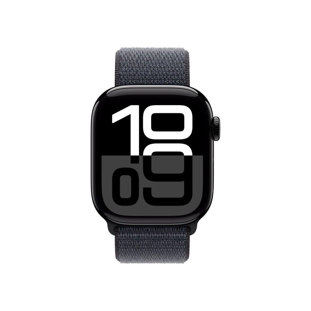 Apple Watch Series 10 (42 mm GPS + Cellular) Montre connectée avec Boîtier en Aluminium Noir de Jais et Bouchle Sport Encre Violette. Suivi de l’activité Physique, app ECG, Neutre en Carbone