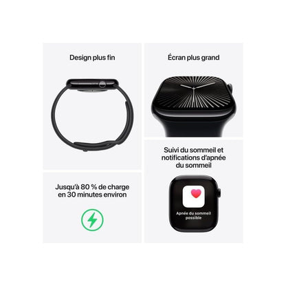 Apple Watch Series 10 (42 mm GPS + Cellular) Montre connectée avec Boîtier en Aluminium Noir de Jais et Bouchle Sport Encre Violette. Suivi de l’activité Physique, app ECG, Neutre en Carbone