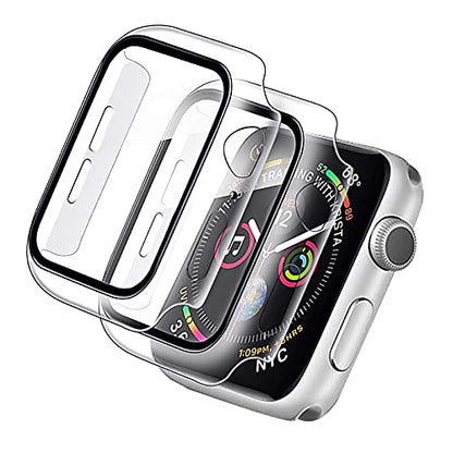 2 Pièces Transparent PC Coque Compatible avec Apple Watch Serie Watch 40mm Series 6 5 4 Se avec Protection ecran en Verre Trempé,HD Clair Ultra Mince Anti-Choc Protection iWatch (40mm)