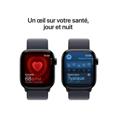 Apple Watch Series 10 (42 mm GPS + Cellular) Montre connectée avec Boîtier en Aluminium Noir de Jais et Bouchle Sport Encre Violette. Suivi de l’activité Physique, app ECG, Neutre en Carbone