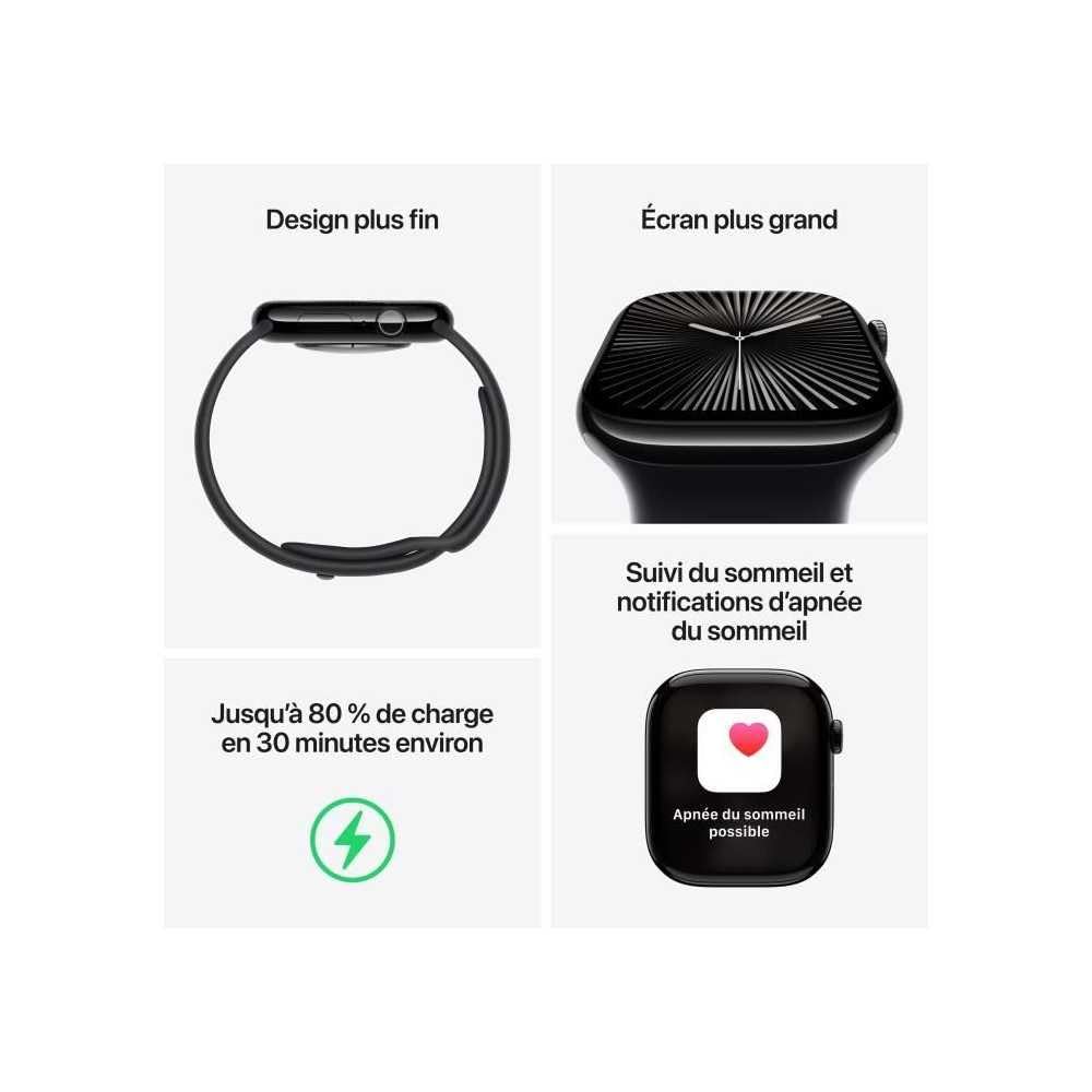 Apple Watch Series 10 (42 mm GPS) Montre connectée avec Boîtier en Aluminium Or Rose et Bracelet Sport Rose Tendre (S/M). Suivi de l’activité Physique, app ECG, écran Retina Toujours activé