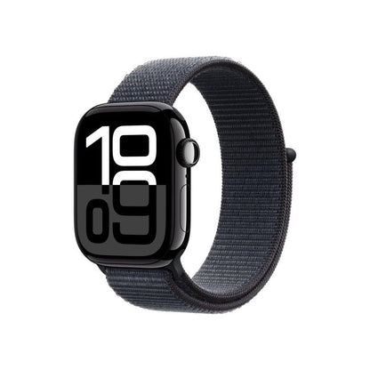 Apple Watch Series 10 (42 mm GPS + Cellular) Montre connectée avec Boîtier en Aluminium Noir de Jais et Bouchle Sport Encre Violette. Suivi de l’activité Physique, app ECG, Neutre en Carbone