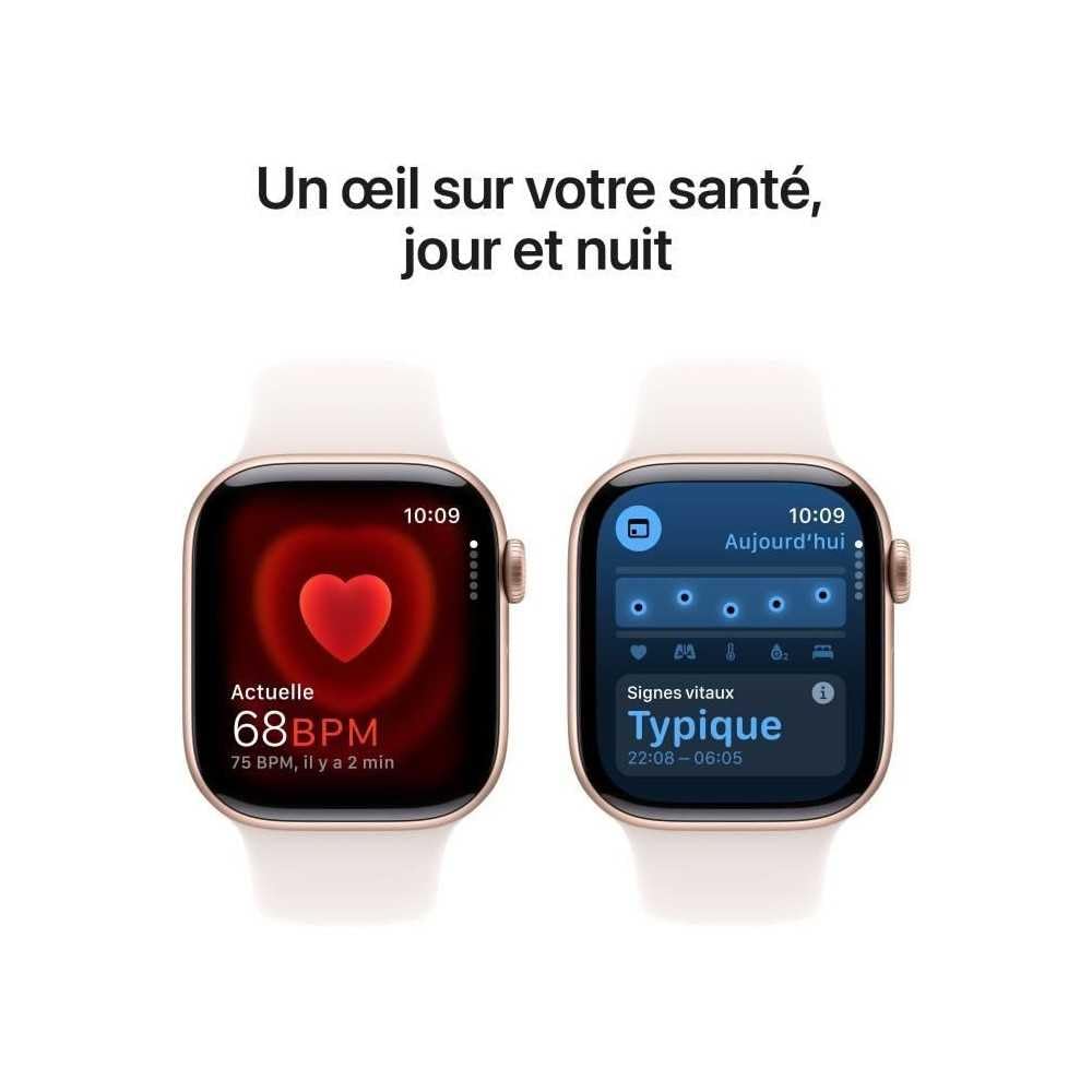 Apple Watch Series 10 (42 mm GPS) Montre connectée avec Boîtier en Aluminium Or Rose et Bracelet Sport Rose Tendre (S/M). Suivi de l’activité Physique, app ECG, écran Retina Toujours activé