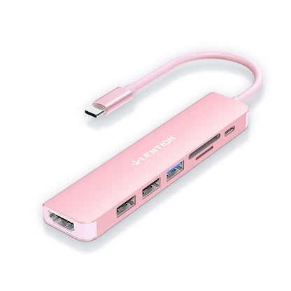 LENTION Hub USB C avec Charge PD 100W HDMI 4K Lecteur de Carte SD/Micro SD USB 3.0 Adaptateur USB C Compatible 2024-2016 MacBook Pro/Mac Air M1/M2 Chromebook iPad Plus d'appareils de Type C(CE18 Rose)