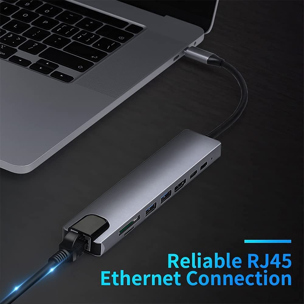 Hub USB C, 8-en-1 Adaptateur Hub USB-C vers Dual HDMI 4K,Gigabit Ethernet,USB 3.0/2.0,100W PD,USB-C Data,SD/TF Compatible avec Steam Deck MacBook Pro Air M2 M1 ChromeBook, Switch, Surface etc