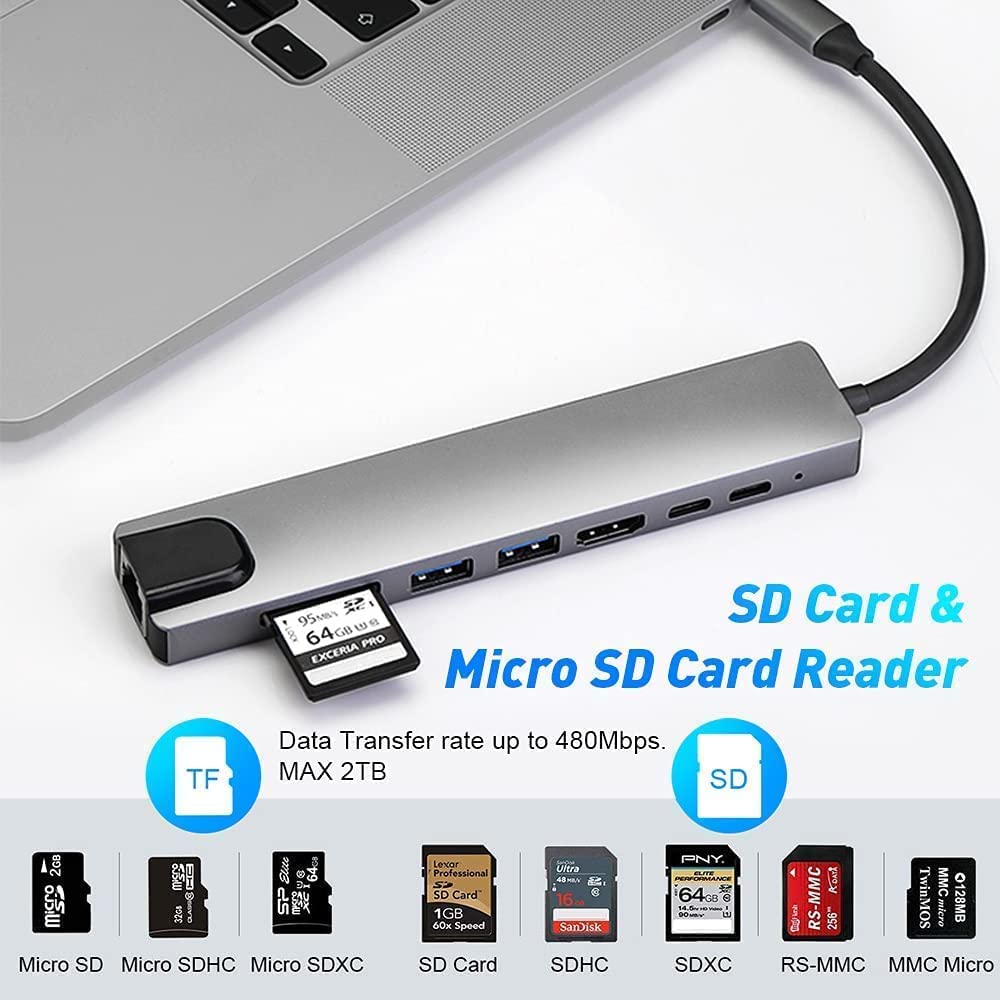 Hub USB C, 8-en-1 Adaptateur Hub USB-C vers Dual HDMI 4K,Gigabit Ethernet,USB 3.0/2.0,100W PD,USB-C Data,SD/TF Compatible avec Steam Deck MacBook Pro Air M2 M1 ChromeBook, Switch, Surface etc