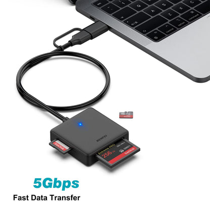 Lecteur de Carte mémoire, BENFEI 4 in 1 USB-C vers SD Adaptateur de Lecteur de Carte SD Micro SD MS CF, Compatible avec iPhone 15 Pro/Max, MacBook Pro/Air 2023, iPad Pro, Surface Book 3 et Plus