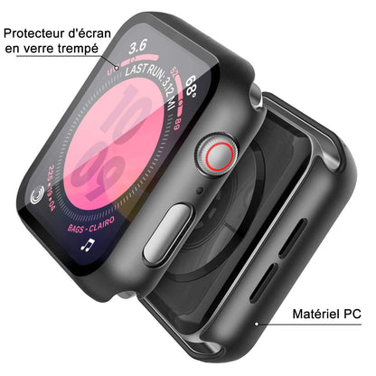 Recata Noir PC Coque Compatible avec Apple Watch Serie 6 Se Series 5 Série 4 44mm, Protection écran Ultra Mince [Couverture Complète] Verre trempé- Noir