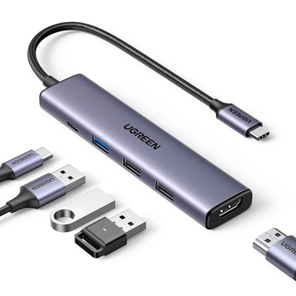 UGREEN Revodok 105 Hub USB C HDMI 4K PD 100W Charge Multi Data Ports 5Gbps 5 en 1 Adaptateur USB C vers HDMI Compatible avec iPhone 16 Plus Pro Max 15 MacBook iPad Pro Air Surface Galaxy S24