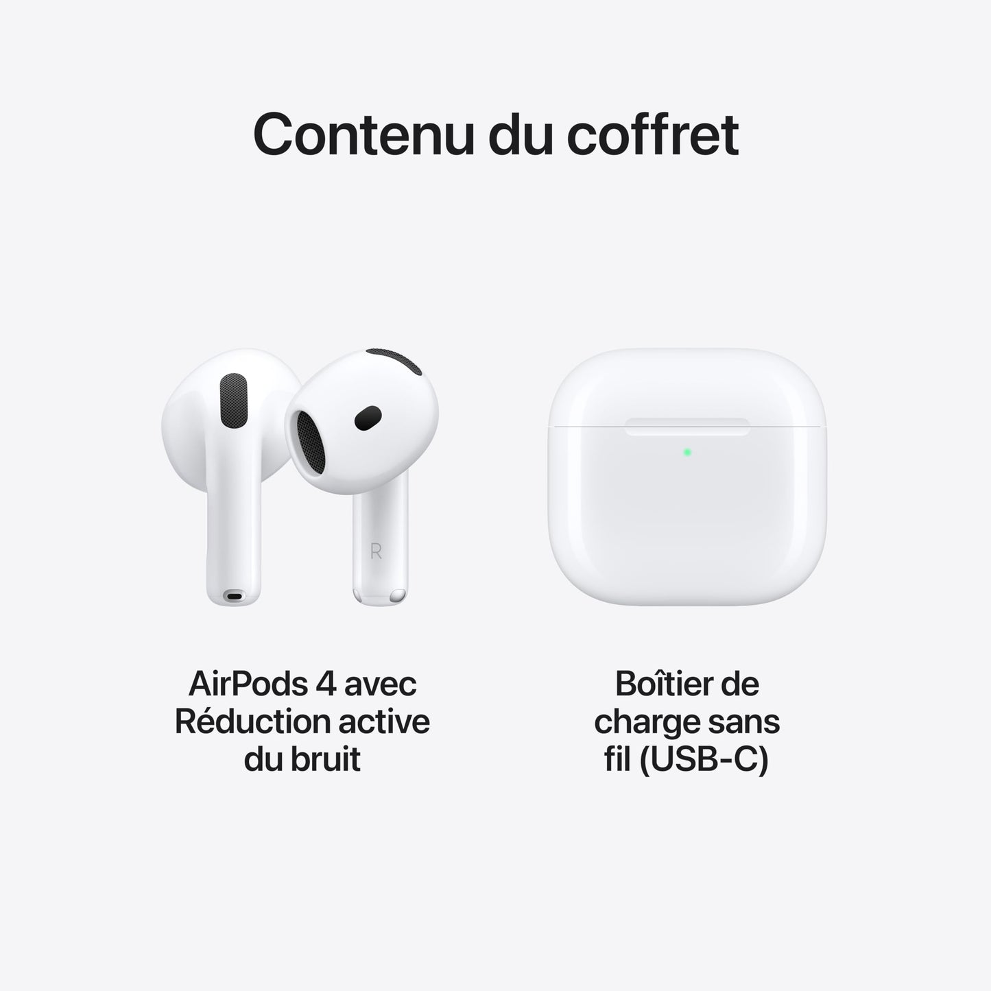 Apple AirPods 4 Écouteurs sans Fil, écouteurs Bluetooth, avec Réduction Active du Bruit, Audio adaptatif, Mode Transparence, Audio Spatial personnalisé, boîtier de Charge USB-C, Recharge sans Fil