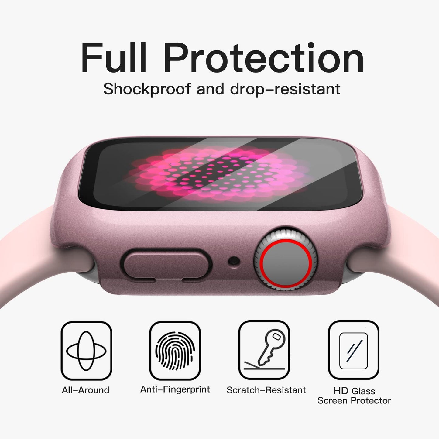 JETech Coque avec Protection D'écran pour Apple Watch SE (2022/2020) /Series 6 5 4 44mm, étui de Protection Complète, Film en Verre Trempé Intégré Haute Sensibilité, Lot de 2 (Or Rose)