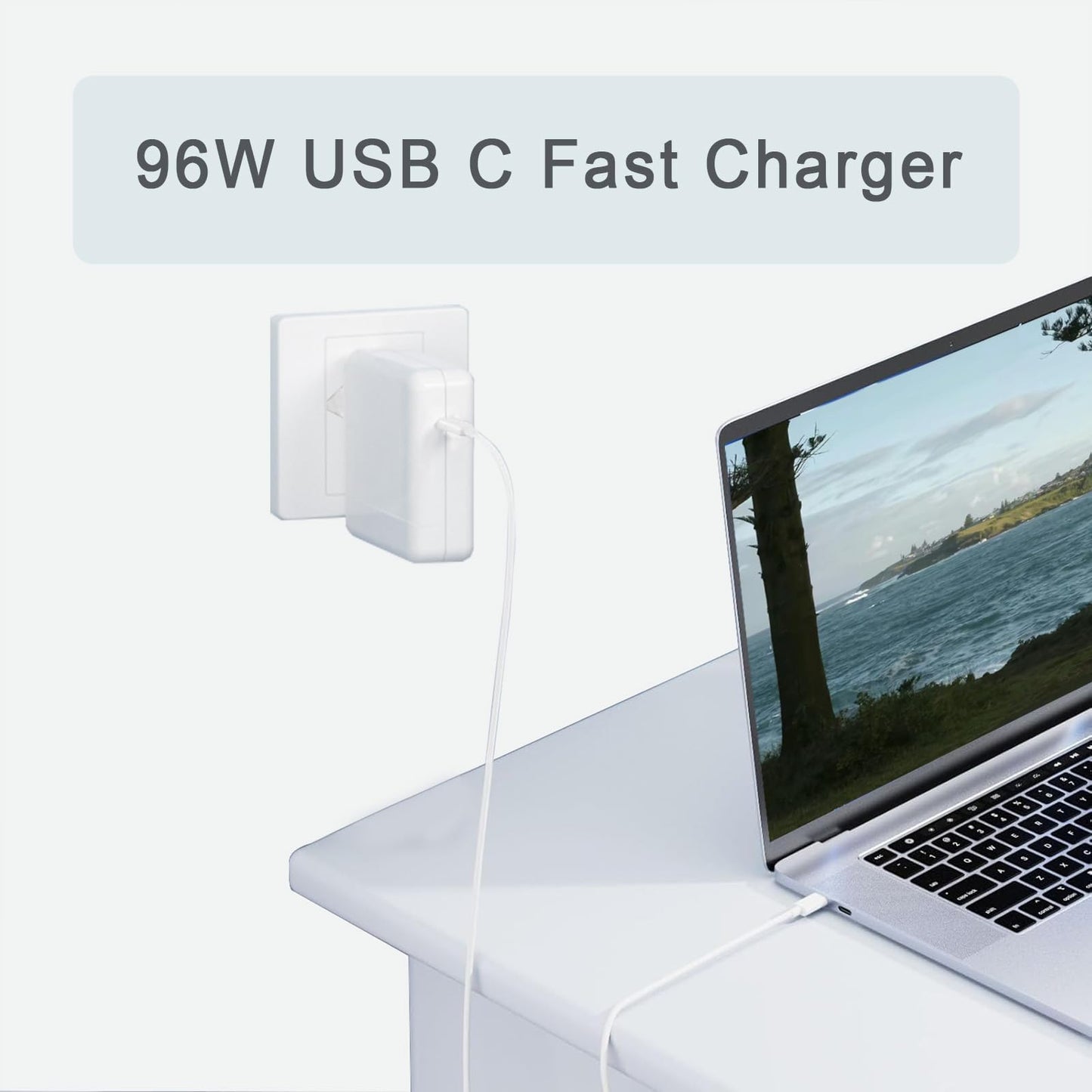 Chargeur Rapide USB C 96W,Adaptateur Secteur Type-C pour MacBook Pro 16/15/14/13 Pouces, iPad Pro 12.9/11 Pouces, Lenovo,Fonctionne avec Tous Les Périphériques USB C,avec câble USB C vers C 2M