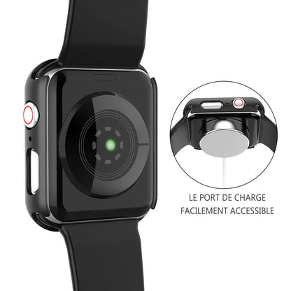 Recata Noir PC Coque Compatible avec Apple Watch Serie 6 Se Series 5 Série 4 44mm, Protection écran Ultra Mince [Couverture Complète] Verre trempé- Noir