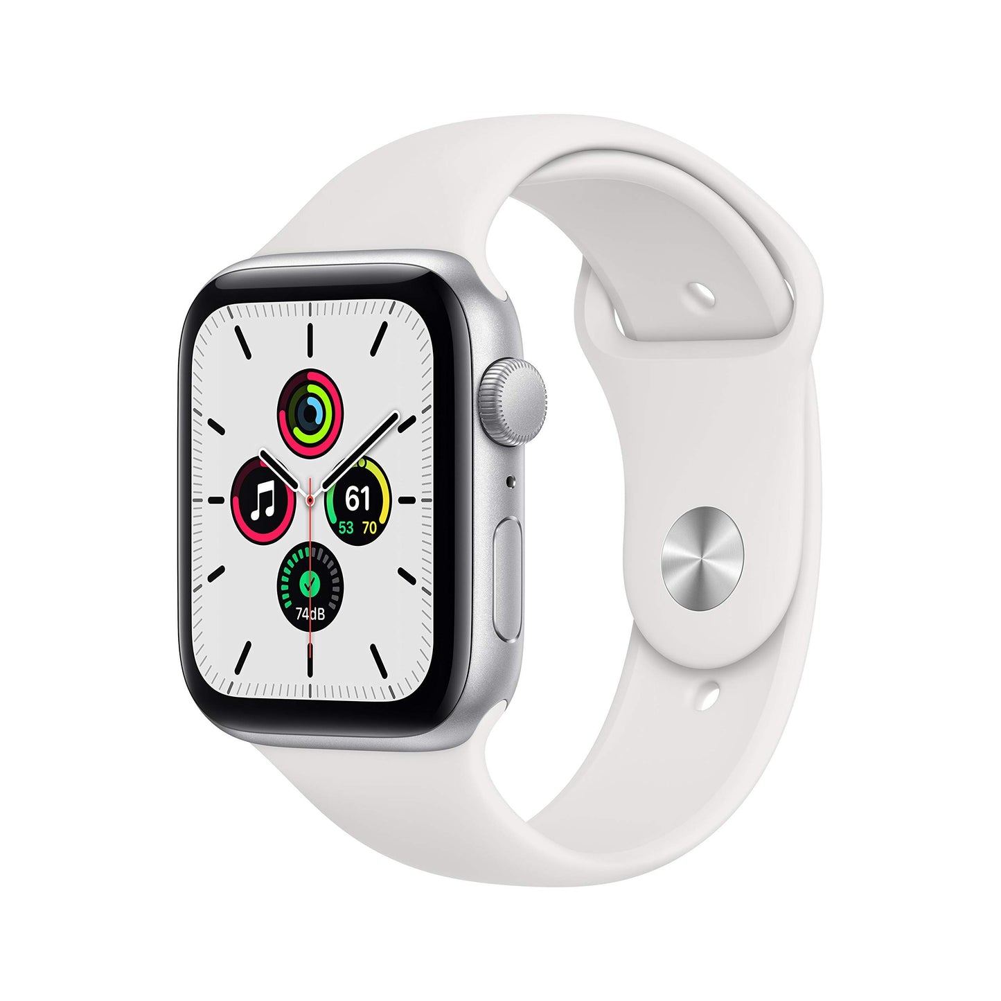 Apple Watch SE 2020 (GPS, 44MM) Boîtier en Aluminium Argent avec Bracelet Sport Blanc (Reconditionné)