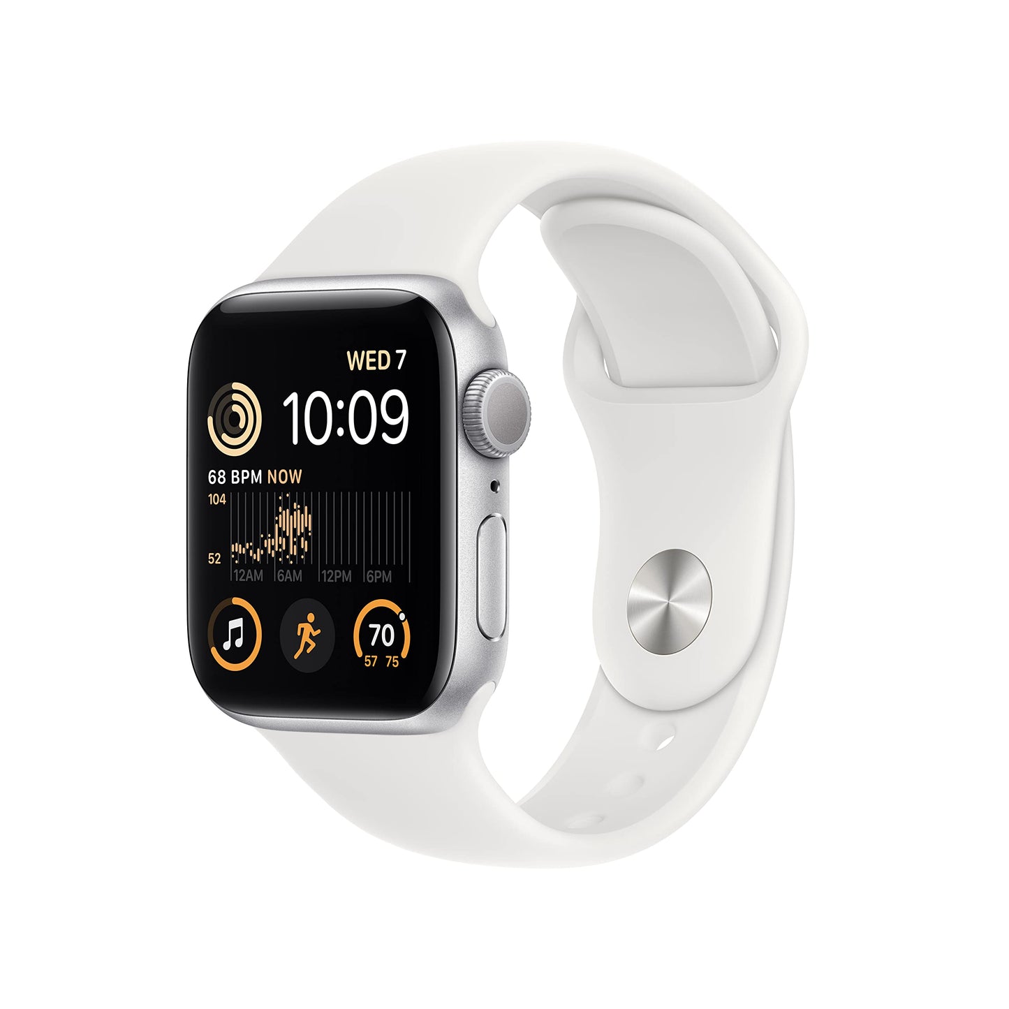 Apple Watch SE (2. Generation) (GPS, 40mm) Smartwatch - Aluminiumgehäuse Silber, Sportarmband Weiß - Regular. Fitness-und Schlaftracker, Unfallerkennung, Herzfrequenzmesser, Wasserschutz