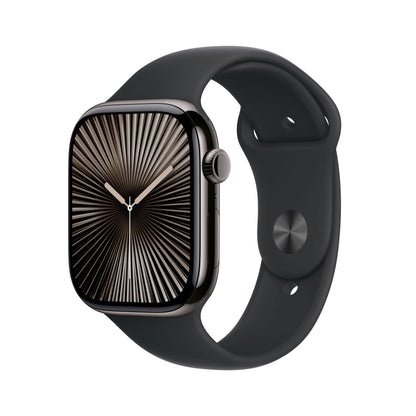 Apple Watch Series 10 (46 mm GPS + Cellular) Montre connectée avec Boîtier en Titane Ardoise et Bracelet Sport Noir (S/M). Suivi de l’activité Physique, app ECG, écran Retina Toujours activé