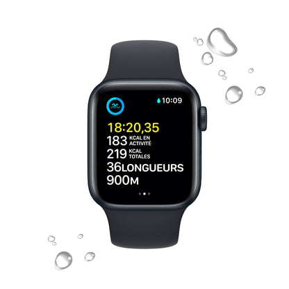 Apple Watch SE (2ᵉ génération) (GPS, 40mm) Montre connectée - Boîtier en Aluminium Minuit, Bracelet Sport Minuit - Regular. Suivi de la Forme Physique et du Sommeil, détection des Accidents