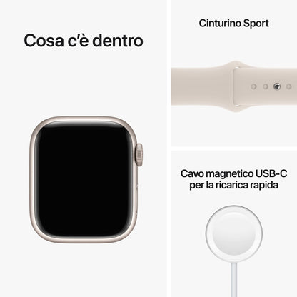 Apple Watch Series 8 (GPS, 41MM) Boîtier en Aluminium lumière stellaire avec Bracelet Sport lumière stellaire, Regular(Reconditionné)