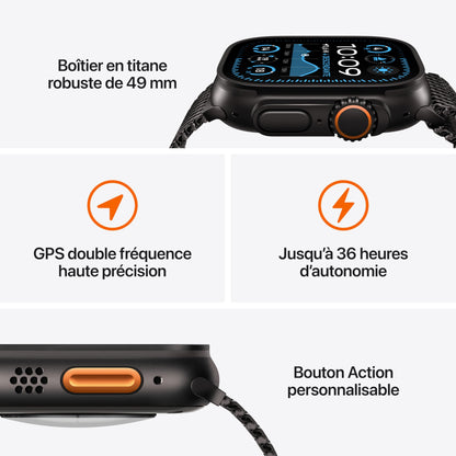 Apple Watch Ultra 2 (49 mm GPS + Cellular) Montre de Sport connectée avec Boîtier en Titane Noir et Bracelet Milanais Titane Noir (Medium). Suivi de l’activité, GPS Haute précision, Neutre en Carbone