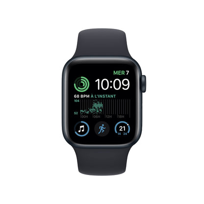 Apple Watch SE (2ᵉ génération) (GPS, 40mm) Montre connectée - Boîtier en Aluminium Minuit, Bracelet Sport Minuit - Regular. Suivi de la Forme Physique et du Sommeil, détection des Accidents