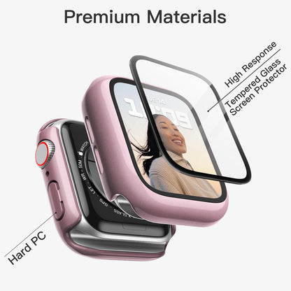 JETech Coque avec Protection D'écran pour Apple Watch SE (2022/2020) /Series 6 5 4 44mm, étui de Protection Complète, Film en Verre Trempé Intégré Haute Sensibilité, Lot de 2 (Or Rose)