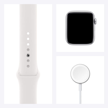 Apple Watch SE 2020 (GPS, 44MM) Boîtier en Aluminium Argent avec Bracelet Sport Blanc (Reconditionné)