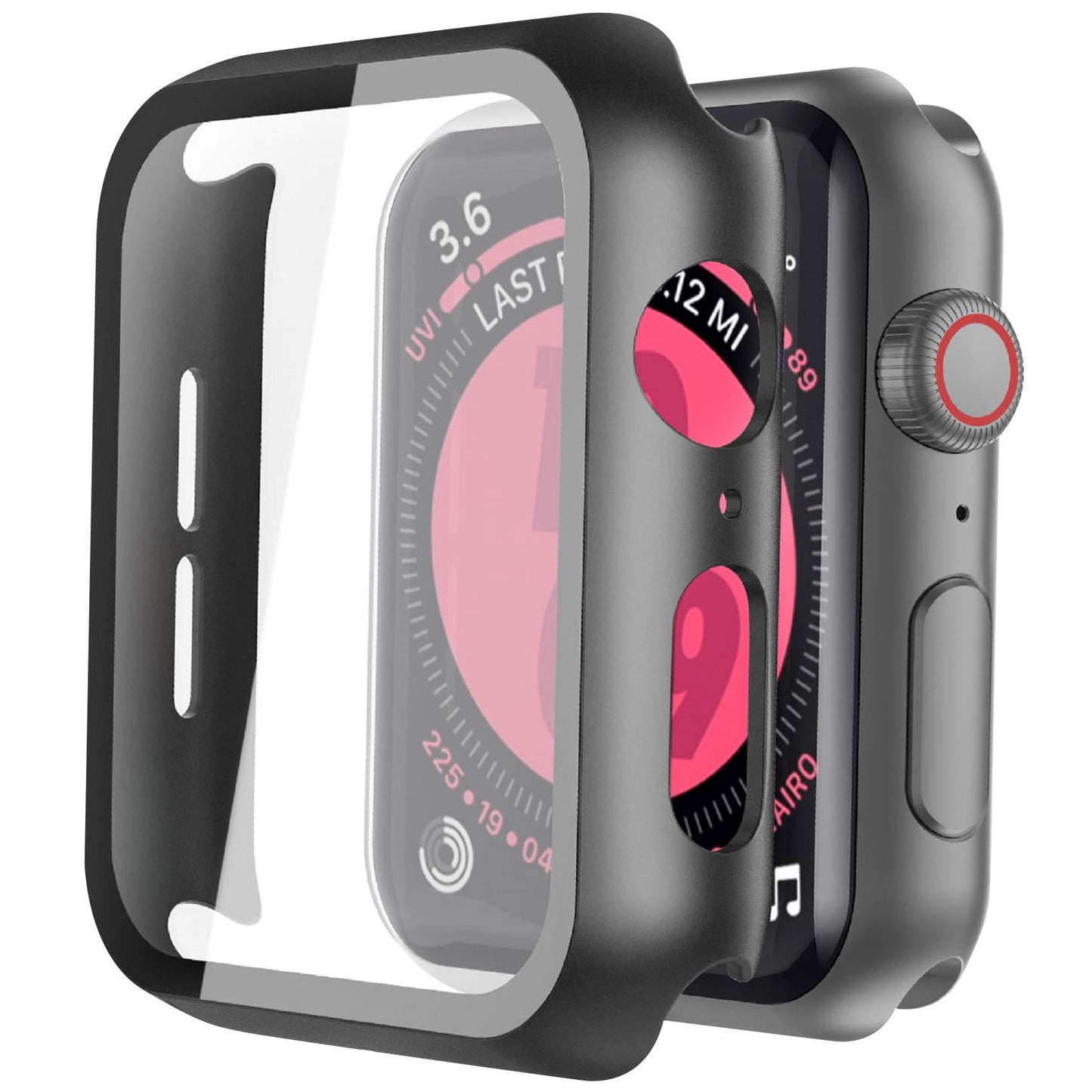 Recata Noir PC Coque Compatible avec Apple Watch Serie 6 Se Series 5 Série 4 44mm, Protection écran Ultra Mince [Couverture Complète] Verre trempé- Noir