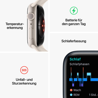 Apple Watch SE (2. Generation) (GPS, 44mm) Smartwatch - Aluminiumgehäuse Polarstern, Sportarmband Polarstern - Regular. Fitness-und Schlaftracker, Unfallerkennung, Herzfrequenzmesser, Wasserschutz