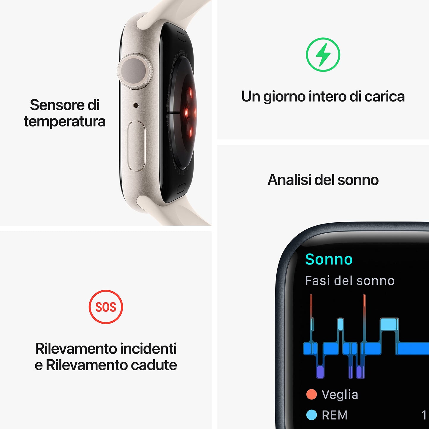 Apple Watch Series 8 (GPS, 41MM) Boîtier en Aluminium lumière stellaire avec Bracelet Sport lumière stellaire, Regular(Reconditionné)