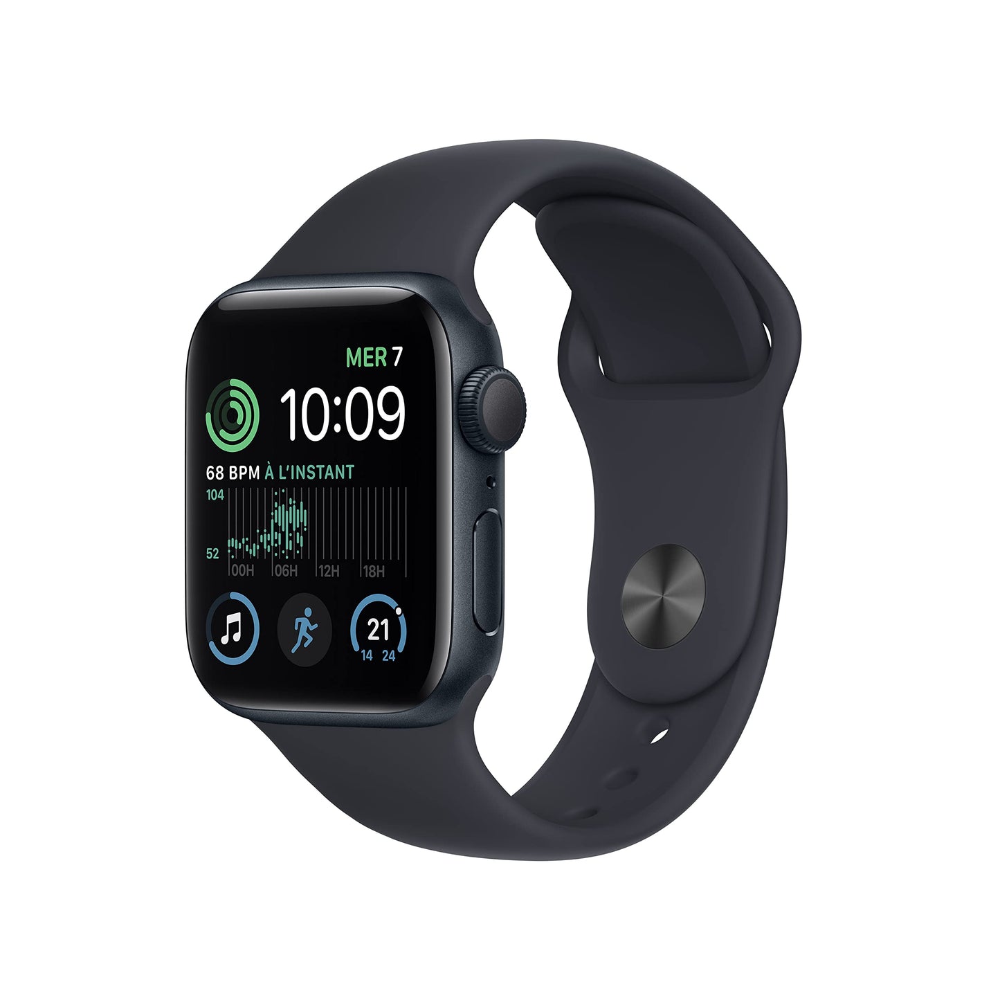 Apple Watch SE (2ᵉ génération) (GPS, 40mm) Montre connectée - Boîtier en Aluminium Minuit, Bracelet Sport Minuit - Regular. Suivi de la Forme Physique et du Sommeil, détection des Accidents