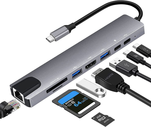 Hub USB C, 8-en-1 Adaptateur Hub USB-C vers Dual HDMI 4K,Gigabit Ethernet,USB 3.0/2.0,100W PD,USB-C Data,SD/TF Compatible avec Steam Deck MacBook Pro Air M2 M1 ChromeBook, Switch, Surface etc