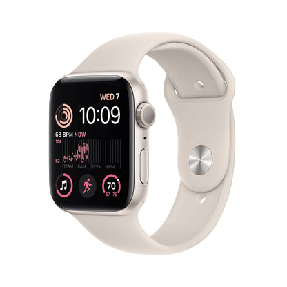 Apple Watch SE (2. Generation) (GPS, 44mm) Smartwatch - Aluminiumgehäuse Polarstern, Sportarmband Polarstern - Regular. Fitness-und Schlaftracker, Unfallerkennung, Herzfrequenzmesser, Wasserschutz