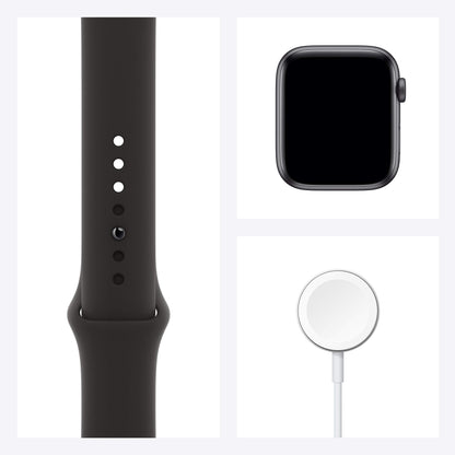 Apple Watch SE 2020 (GPS, 44MM) Boîtier en Aluminium Gris Sidéral avec Bracelet Sport Noir (Reconditionné)