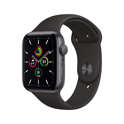 Apple Watch SE 2020 (GPS, 44MM) Boîtier en Aluminium Gris Sidéral avec Bracelet Sport Noir (Reconditionné)