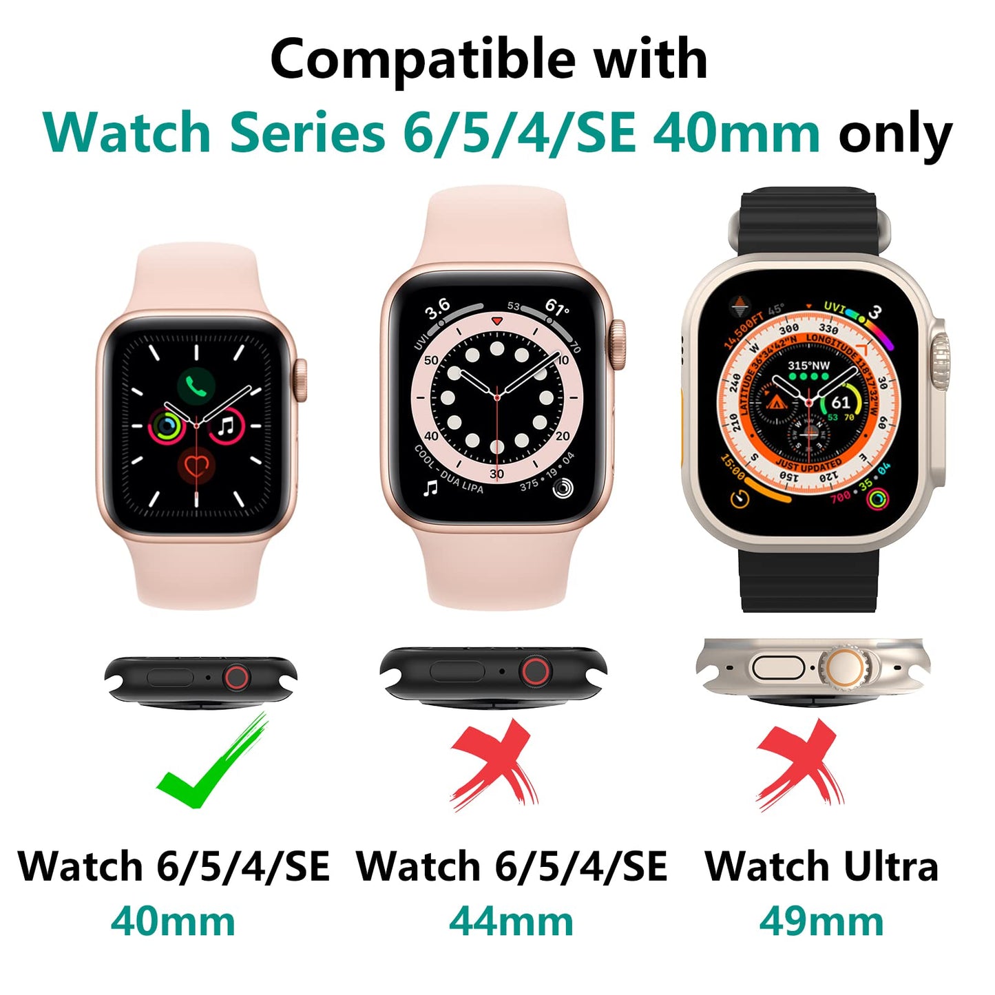 Bigqin 5 Pièces Coque Compatible avec Apple Watch Series 6/5/4 SE 40mm, Film Protection d'écran Trempé Coque, Protection Complète Anti-rayures,Transparent, Noir, Argent, Rose, Officiel