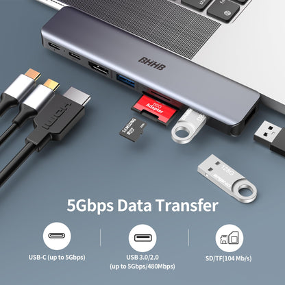 BHHB M81 Hub USB C, Adaptateur pour MacBook Pro Air 8 en 2 Adaptateur pour Mac avec 4K HDMI, 100W 40Gbps Thunderbolt, USB-C, USB 3.0, USB 2.0, Port SD/TF, USBC Dock pour M3 M2 M1 2024 2023 2022 2021