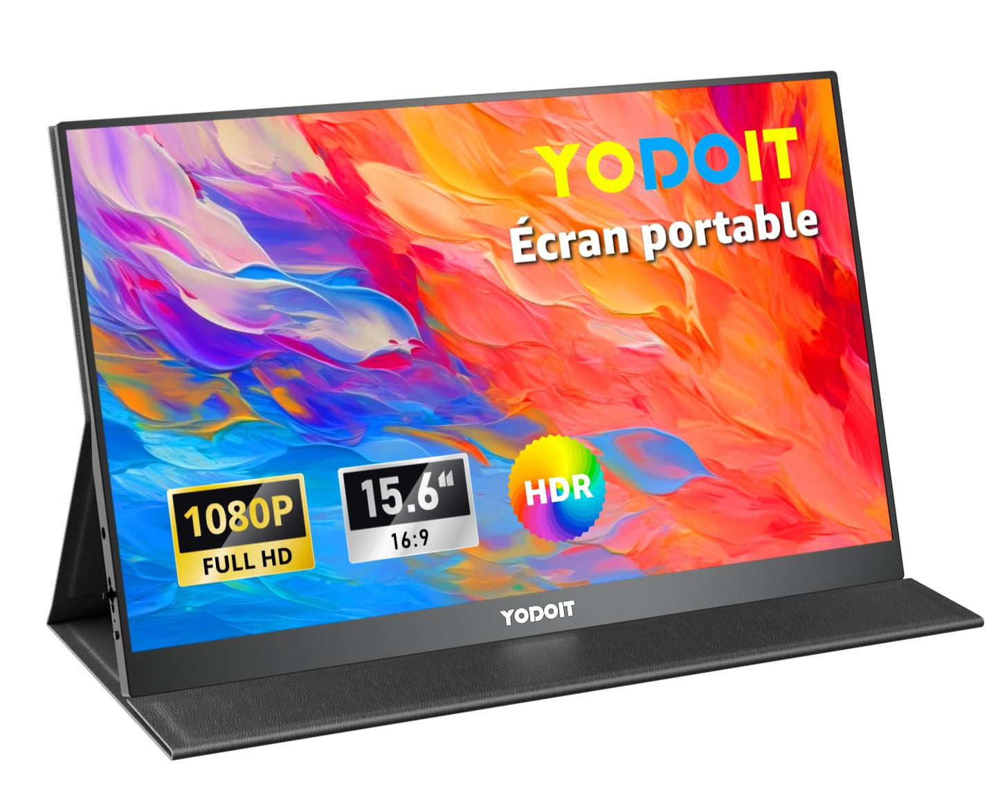 Yodoit Écran Portable 15,6" 1920 × 1080 FHD Moniteur IPS 100% SRGB Display HDMI USB Type C avec Haut-parleurs Intégrés pour PC/MacBook/Xbox/PS4 5/TV