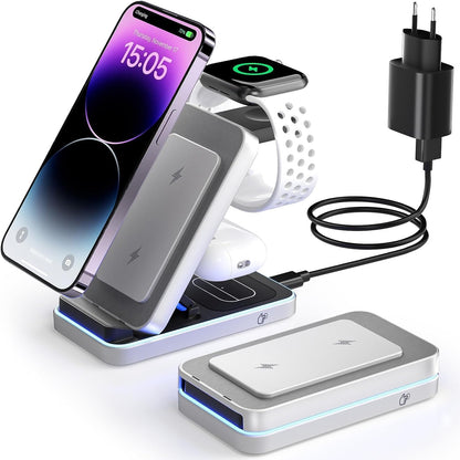 Station de Charge Apple, Chargeur 3 en 1 Apple pour Iphone 15/14/13/12/11/Pro/Max/Xs/Xr/X/Plus, Station de Charge Samsung et Watch Iphone, Chargeur Induction Iphone sans Fil