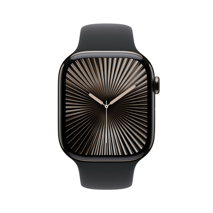 Apple Watch Series 10 (46 mm GPS + Cellular) Montre connectée avec Boîtier en Titane Ardoise et Bracelet Sport Noir (S/M). Suivi de l’activité Physique, app ECG, écran Retina Toujours activé