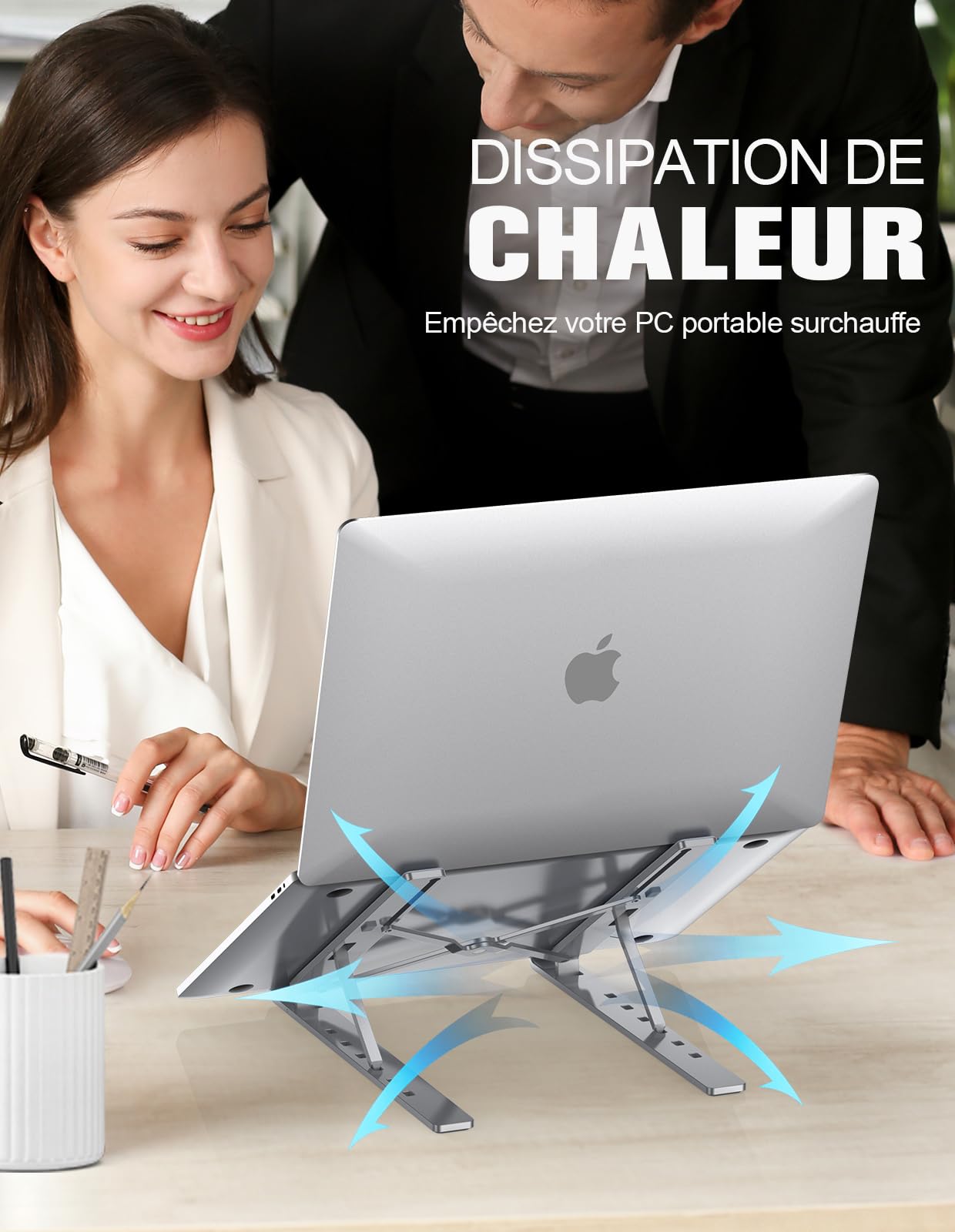 Babacom Support Ordinateur Portable, Support PC Portable à 5 Niveaux Réglables, Refroidisseur en Aluminium Ventilé Compatible avec MacBook, Lenovo, Autres Laptops Tablettes 10” - 15.6”