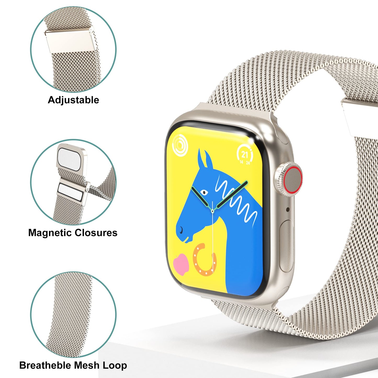 Higgs Métal Bracelet Compatible avec Bracelets Apple Watch 40mm 41mm 38mm 44mm 42mm Ultra 2 49/46/45mm Femme,Bracelet Double Magnétique pour iWatch Series 10 9 SE(se 2) 8 7 6 5 4 3 2 1, Metal Milanais