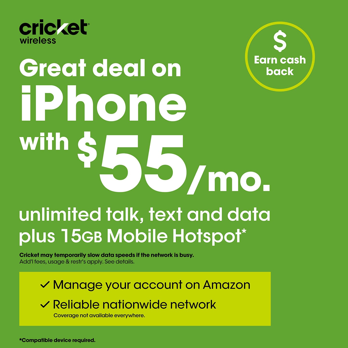 Apple iPhone 11 Pro [64GB, Midnight Green] + Carrier Subscription [Cricket Wireless]